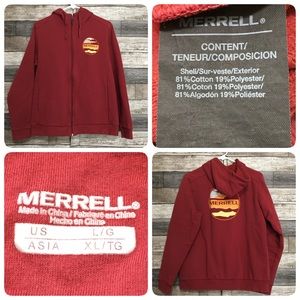 Merrell Full Zip Hoodie Sweatshirt Women’s L Red Fleece Graphic Logo.